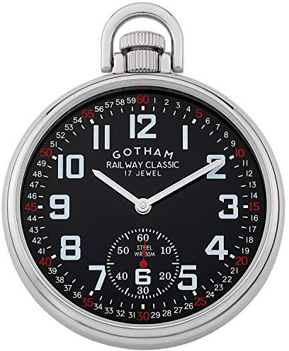 Gotham Herren Taschenuhr Edelstahl Mechanische Hand Wind Eisenbahn Stil #GWC14108SB