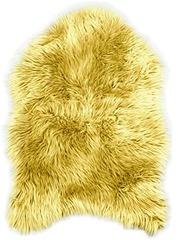 Teppich Wölkchen – Flauschiger Hochflor-Teppich Schlafzimmer - Schaffell Kunstfell Lammfell - Bettvorleger & Läufer - weicher Fellteppich - rutschfeste Stuhlauflage - Gelb - 55x80cm