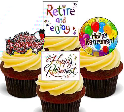 Made4You Happy Retirement - Edible Cupcake Toppers - Stand-up Wafer Cake Decorations (12)