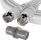 ConnectingU 1m White Satellite Coaxial Cable Kit (Virgin Media & Sky Compatible) - Male to Male Cable with F-Type Connectors Bundled with an F-Type Female to Female Coupler.