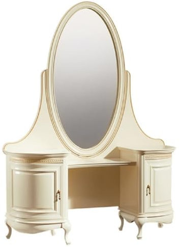 Casa Padrino Luxus Barock Schminktisch Creme/Gold 134 x 45 x H. 180 cm - Prunkvoller Friesiertisch mit ovalem Spiegel - Luxus Qualität