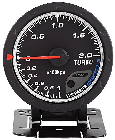Ladedruck Anzeige, Fydun Ladedruckanzeige Universal 60mm LED Turbo Ladedruckanzeige Schwarz Shell für Auto Rennwagen 0-200 Kpa