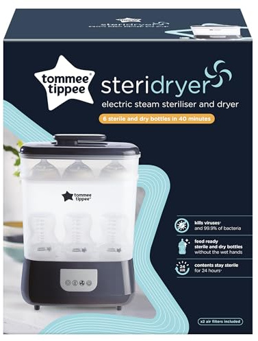 Tommee Tippee Steridryer Electric Steam Steriliser and Dryer for Baby Bottles and Accessories, Kills Viruses and 99.9 Percent of Bacteria, Black