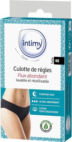 INTIMY CARE - Culotte de règles taille 40 - Flux ABONDANT - Tissu en contact avec la peau composé à 95% de coton biologique - Confort Quotidien et Liberté de Mouvement - Lavable et réutilisable