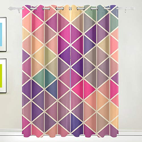 Montoj, bunte Dreiecks-Muster, Fenster-Vorhänge, Raumverdunkelung, thermoisoliert, mit Ösen, Verdunkelungsvorhänge für Schlafzimmer (2 Paneele, B 107 x L 160 cm), Polyester, 1, 72x55inx2pcs