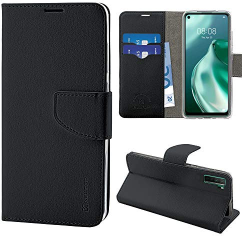 N NEWTOP Cover Compatibile per Huawei P40 Lite 5G, HQ Lateral Custodia Libro Flip Chiusura Magnetica Portafoglio Simil Pelle Stand (Nero)