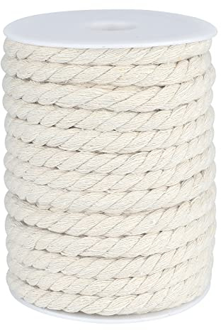 jijAcraft 1/3 Inch Nautical Cotton Rope Crafts, 8mm x 65Feet Clothes line Rope for Outdoor,3 Ply White Rope Cord Unbleached Rope, Macrame Cord Rope for Clothesline, Baskets, Hangings Pots, Pet, Toys