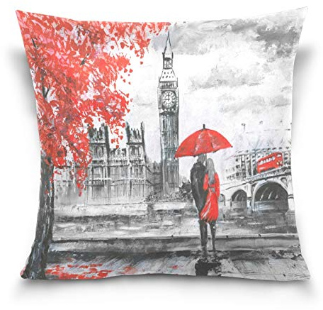 HMZXZ Kissenbezug 50x50cm London Big Ben Liebhaber Baum Kunst Dekorative quadratische Kissenbezüge Kissenhüller für Couch Sofa Schlafzimmer Wohnzimmer