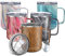 THILY Tasse à café isotherme en acier inoxydable de 355 ml avec poignée, couvercle anti-déversement, réutilisable, sans BPA, garde le café froid ou chaud, grain de bois original
