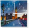 Wallario Design Wanduhr London- Big Ben bei Nacht aus Aluverbund, Alu-Uhr Größe 30 x 30 cm, weiße Zeiger mit Metalloptik