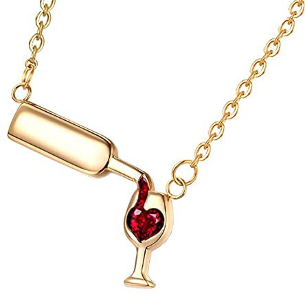 PAMTIER Damen Weinglas Flasche Anhänger Halskette Edelstahl Persönlichkeit Halskette Kette Gold