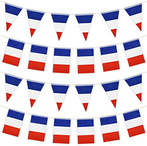 Ensemble de 2 drapeaux français, drapeaux français rectangle et triangle, 60 drapeaux français de 65 pieds, bannières intérieures et extérieures pour décorations de fête