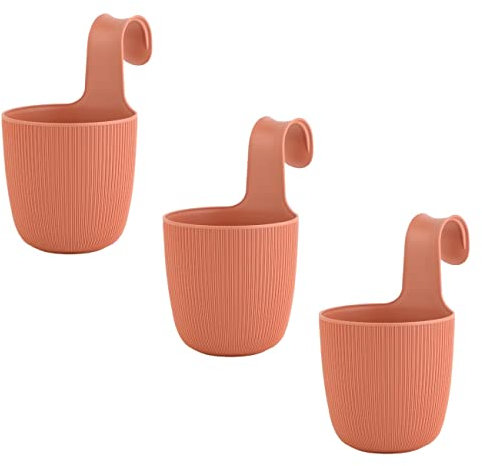 ENGELLAND 3 x Blumentopf zum Hängen, integriertes Drainagesystem, Farbe: Terrakotta, Ø 15 cm, Pflanztopf-Kübel, Hängetopf, widerstandsfähig, rund, wetterfest, Kunststoff