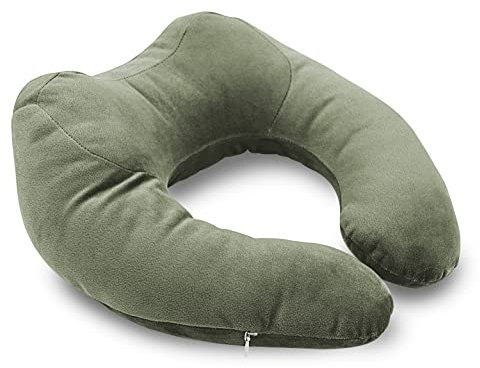 Carcharodon Nackenkissen mit Kapuze - Nackenhörnchen Hoodie - extrem gemütliches Reisekissen mit Abdunklungseffekt - für Erwachsene und Kinder (Olivengrün)