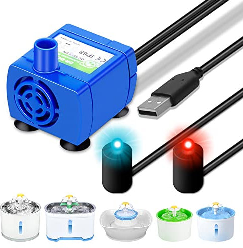 Pompe Rechange Fontaine Chat Pompe: Pompe Fontaine Ultra Silencieuse avec Mini Pompes LED pour Animaux Compagnie, Pompe Remplacement pour Pompe Submersible pour Fontaine Chat Fleurs