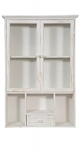 Biscottini Wandschrank aus Holz 90 x 62 x 17 cm | Vitrine Shabby Chic weiß | Badezimmerschrank