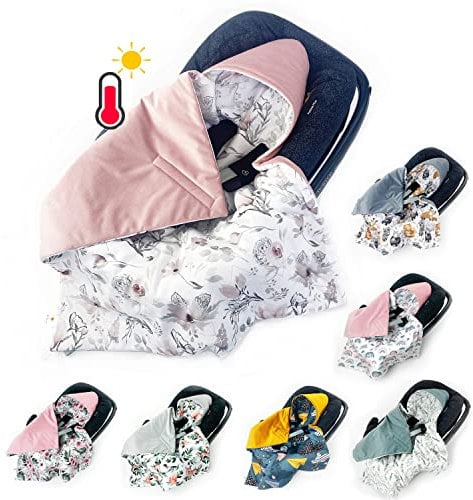 BABEES Einschlagdecke für Babyschale Autositz, Universal, Frühling Sommer Minky Baby Decke mit Klettverschluss Babytragen leicht Übergangssaison (BLUMEN)