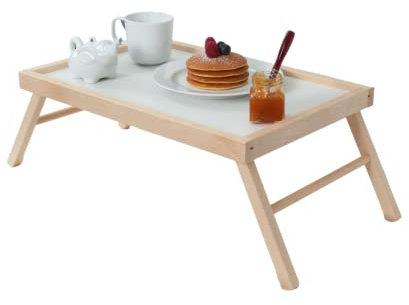 Mesa de cama plegable, bandeja de sillón, desayuno, plegable de madera de haya, patas plegables, 33 x 50 x 21,5 cm