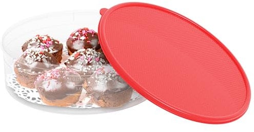 Pie Carrier Cake Storage Clear Container with Red Lid | 10.5 Large Round Plastic Cupcake Cheesecake Muffin Flan Cookie Tortilla Holder Storage Containers Airtight | Pie Keeper Transport Container