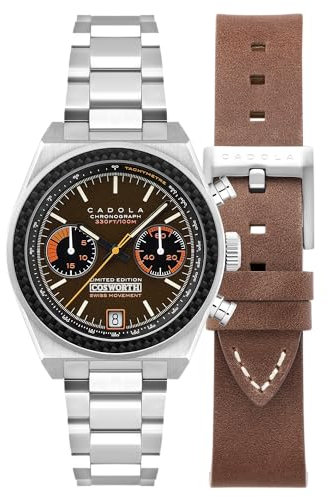 Cadola Cosworth Costin Herren-Chronograph, limitierte Auflage, 42 mm, mit massivem Edelstahlarmband, CD-1040, Karamellfarben / Braun, Cosworth Costin Swiss Chronograph Limited Edition