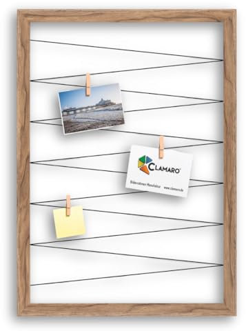 CLAMARO 'Collage Flex' Fotohalter 40x60 cm | Eiche Catania | Bilderrahmen Fotorahmen Collage mit Gummibändern und Foto Holzklammern | Ideal als Galerie für Fotos oder Postkarten