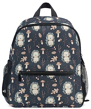 Kleinkind Rucksack für Jungen/Mädchen Niedlich Kinder Kindergarten Schule Buch Tasche Reise Tagesrucksack mit Brustgurt Nahtloses Muster Igel Wald Objekte, Mehrfarbig, Small