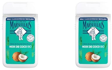 Le Petit Marseillais | Crème de Douche Extra Douce Noix de Coco Bio (lot de 2 flacons de 250 ml) – Gel douche avec 92 % d'ingrédients d'origine naturelle – pH neutre pour la peau et sans colorant