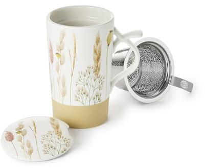 teemando® Teamug Smilla New Bone China-Kräuterteetasse, matt mit Edelstahlsieb, 0,4 l H 15 cm, Ø 8,8 cm