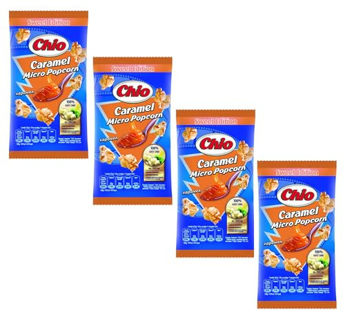 CHIO Micro Popcorns Caramel 90g | Microwave Flavoured Popcorns Seeds| 100% Gust CHIO | Popping Pop Corn Kernels for The Family | Movie Night Helathy Snack (Caramel 90g, 4 Pack)