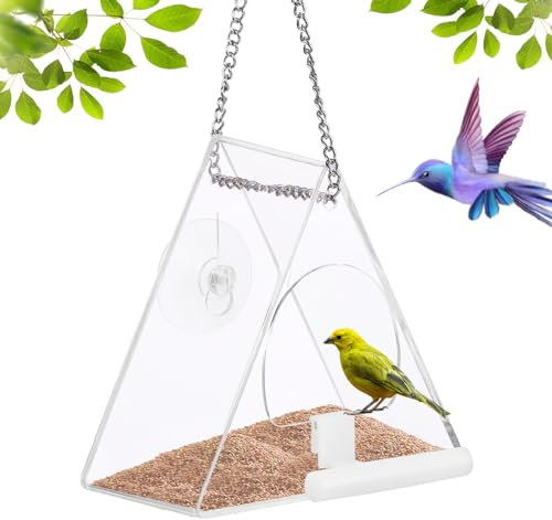 Palmcee Clear Window Bird Feeder, Hanging Wall Fence Tree Mounted Off-Ground Outdoor Garden Wild Feeding Food Station, Bird Window Feeder with Suction Cup and Drain Hole for Small Birds