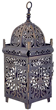 LuminescentDream Metall Kerzenhalter,Deko Hängend Kerzenlaterne,Dekorative Laternen,Laterne Kerzenhalter,Marokkanisch Stil,für Outdoor Innen Partys,Weiß/Gold/Schwarzgold/Schwarz,10 * 10 * 27cm