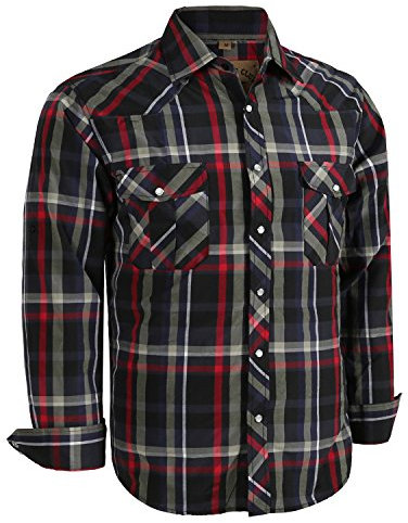 Dctop Herren Hemd Langarm Druckknöpfen Unifarben Kariertes Anzug Regular Fit Freizeithemd Männer Bügelleichtes Business Hemd (Rot Schwarz #6 2XL)