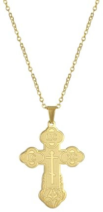 Orthodoxes Kreuz Anhänger Halskette Edelstahl Klassisches Kreuz Anhänger Halskette Russisch-Orthodoxer Amulett-Schmuck Religiöse Halskette (Orthodoxes Kreuz Halskette gold)