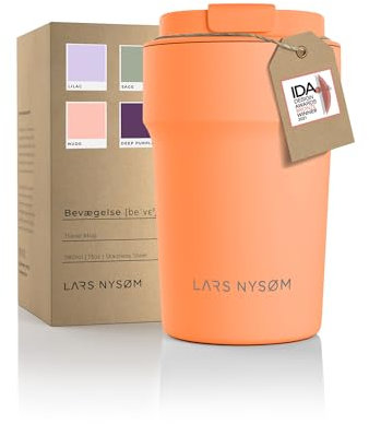 LARS NYSØM Thermo Kaffeebecher to go 380ml | Travel Mug 0,38 Liter mit Isolierung | Auslaufsicherer Edelstahl Thermobecher für Kaffee und Tee unterwegs | Teebecher (Pumpkin Orange, 380ml)