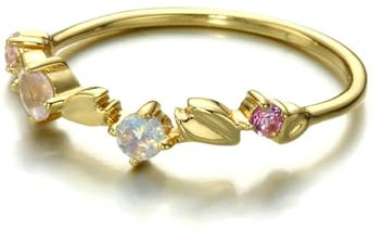 Stfery Eheringe 14 Karat Gold Ringe für Frauen Rund Kristall Ring Frauen Modeschmuck