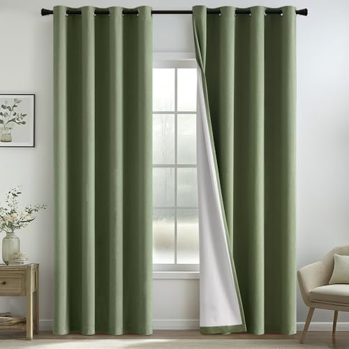 MIULEE Cortinas Blackout Cortina salón Cortinas Opacas Aspecto Lino con Ojales Cortina térmica protección frío Ventana Dormitorio Moderno balcón Puerta Cocina Más Verde 140 x 245 cm