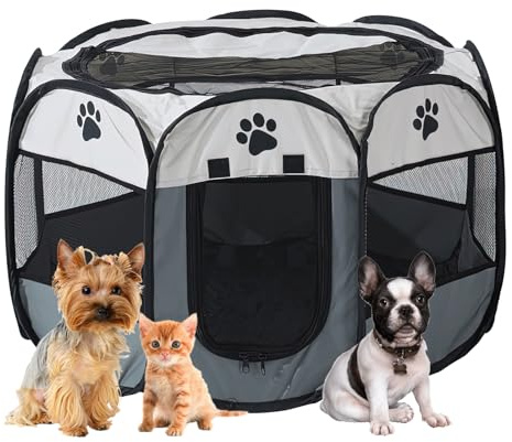 SANLIKE Faltbarer Welpenlaufstall für Welpen Kleintiere Indoor Outdoor | Pop-up Aufbau, Maße 73 mal 73 mal 43 cm, geeignet für Hunde Katzen Hasen, platzsparend verstaubar für Zuhause und Reisen