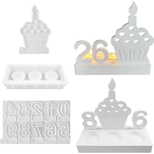 MJLOMJ Silikonform Kerzenständer, DIY Gießformen Set für Kuchen, Geburtstag & Zahlen, Silikon Kerzenhalter & Gießform, Kuchenkerzenhalter Zahlen, Dekorative Handwerkskunst