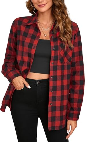 Stamain Chemise à Carreaux Femme Flanelle Bucheron Western Décontractée Manches Longues Classique Blouses Boutonnées