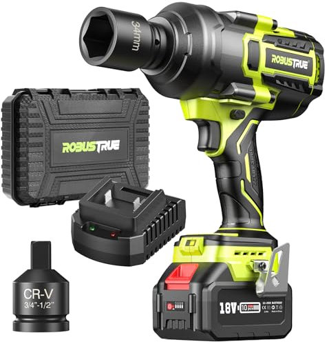 Robustrue Avvitatore a percussione a batteria max 2000 N.m, batteria agli ioni di litio da 5,0 Ah con caricatore rapido