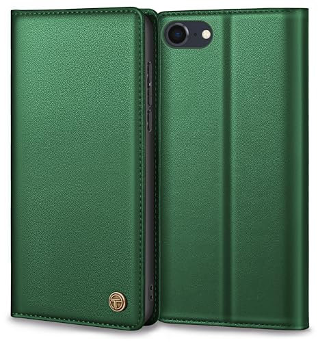 Thorhülle Handyhülle für iPhone SE 2022/2020 Hülle, Premium Lederhülle Schutzhülle Tasche für iPhone SE/8/7 Hülle Wallet Kartenfach Standfunktion Flip Case für iPhone SE Klappbar,Pine Grün