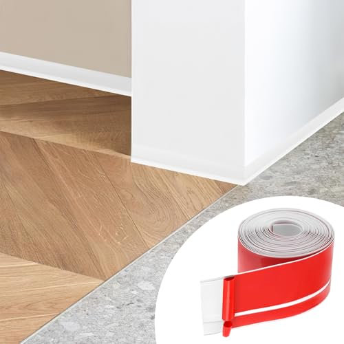 Battiscopa morbido autoadesivo, 6 m, battiscopa 50 x 20 mm, autoadesivo, per cucina e bagno, in PVC, listello flessibile (bianco)