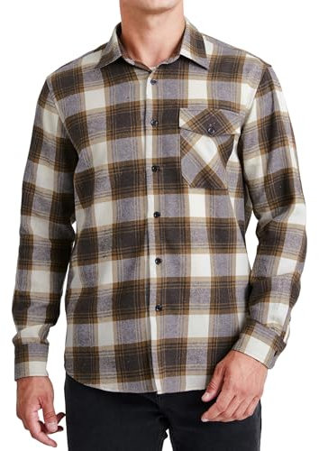 HISDERN Herren Hemd Kariertes Freizeithemd Langarm Druckknöpfe Flanellhemden Warm Holzfällerhemd Karohemd Oktoberfest Regular Fit Brown 3XL