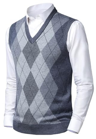Btmpmcs Herren West Strickweste Pullunder Dick Ärmellose V-Ausschnitt Argyle Pullover Slim Fit Classic Business Gentleman Strickwaren Strick Weste Herbst Winter Wollweste für Männer