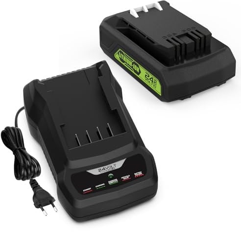 Energup 24V 3500mAh Ersatzakku für Greenworks 24V Akku mit Ladegerät G24C Kompatibel mit Greenworks Akku G24B2 G24B4