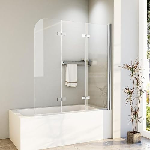 WDWRITTI Duschwand für Badewanne 1400x1400mm Duschabtrennung Badewannenaufsatz Faltbar, 3-teilig Faltbar mit 6mm NANO Sicherheitsglas Duschtrennwand Duschwand Faltwand Badewannenfaltwand