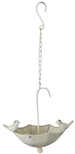Schirm-Vogeltränke zum Hängen aus Eisen in Weiß - Dekorative Shabby Chic Tränke 24 cm - Wetterfeste & nostalgische Pflanzenampel als Gartendekoration für Balkon, Garten & Terrasse
