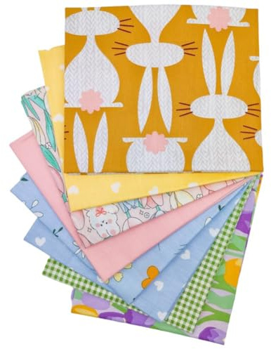 BrightGlow Baumwolle Stoff 8 Stück 25x25cm Baumwollstoff Meterware Patchwork Stoffpaket Stoffreste zum Nähen Baumwolle Stoffbündel Baumwolltuch für Patchwork Quilten DIY Handwerk Ostern