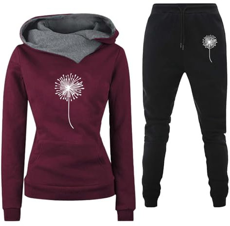 Tuta Sportivo da Donna Completo Invernale Due Pezzi Felpe con Cappuccio a Maniche Lunghe Eleganti Pantaloni Lunghi Comoda Completi Ginnastica con Tasca Set Palestra Taglie Forti Leggero Complete