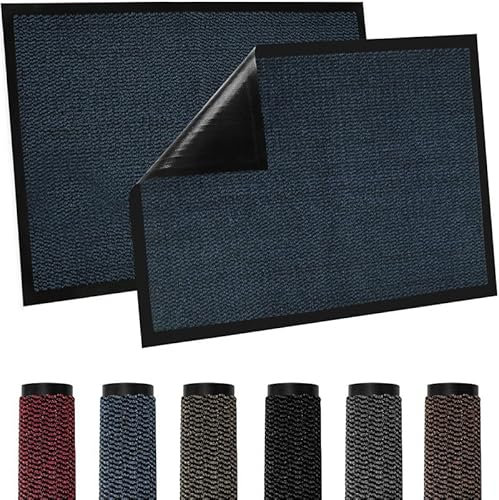 TradeXone Heavy Duty Door Mats - Indoor/Outdoor Washable Door Matts Indoor - Super Absorbent Rug with Non Slip Backing - Entrance Doormats - Front Door, Home & Office (90cm × 150cm, Blue)